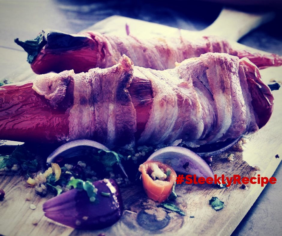 bacon wrapped red bell pepper